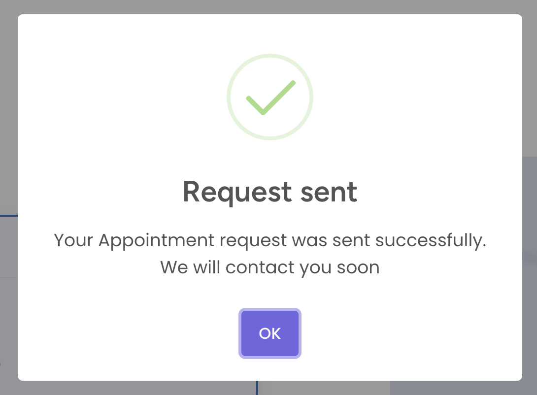 Message de confirmation de succes de demande de rendez-vous