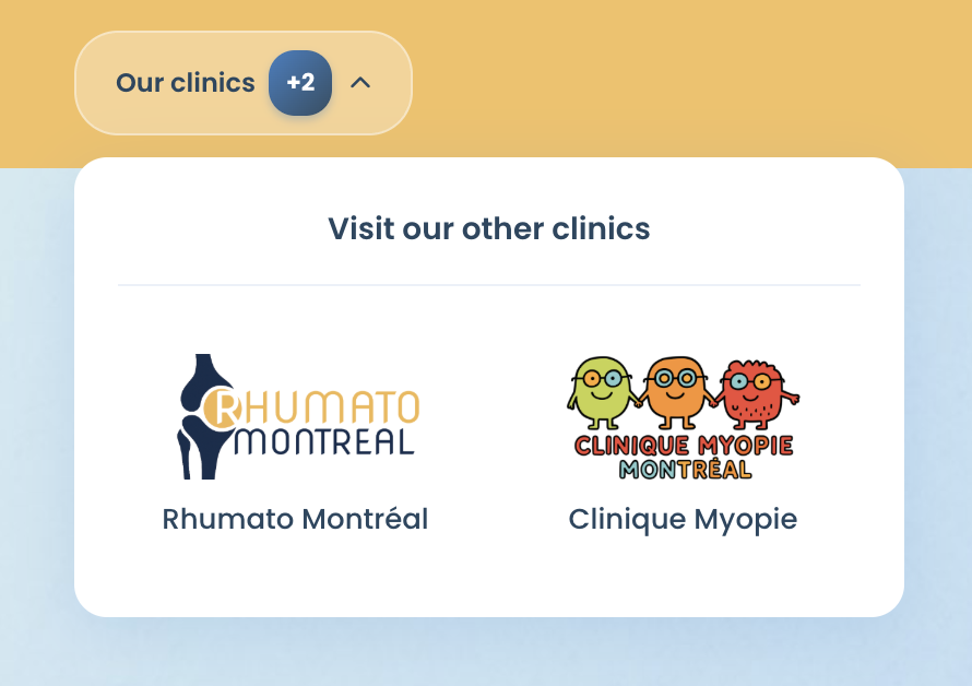Sélecteur de sites entre plateformes de cliniques