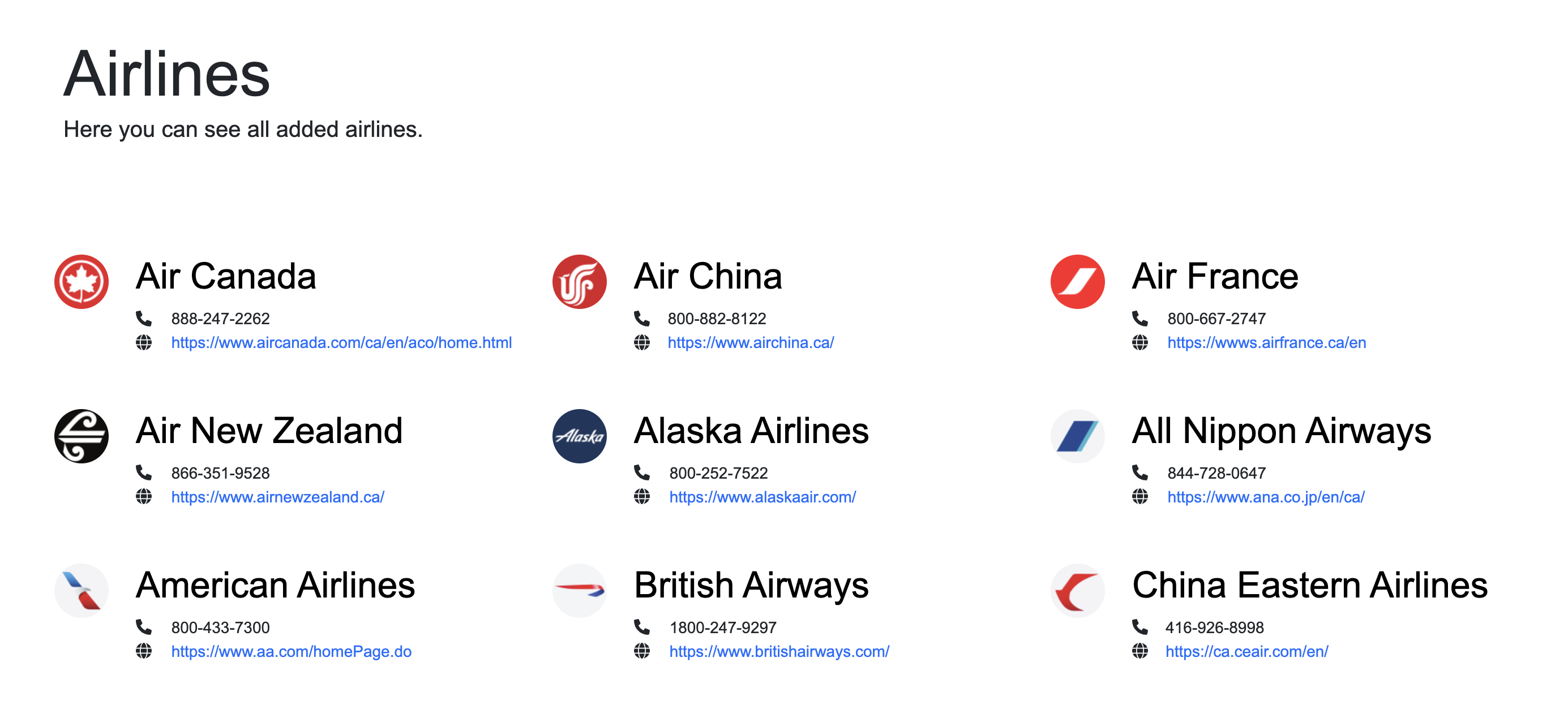 Interface de gestion du referentiel compagnies aeriennes