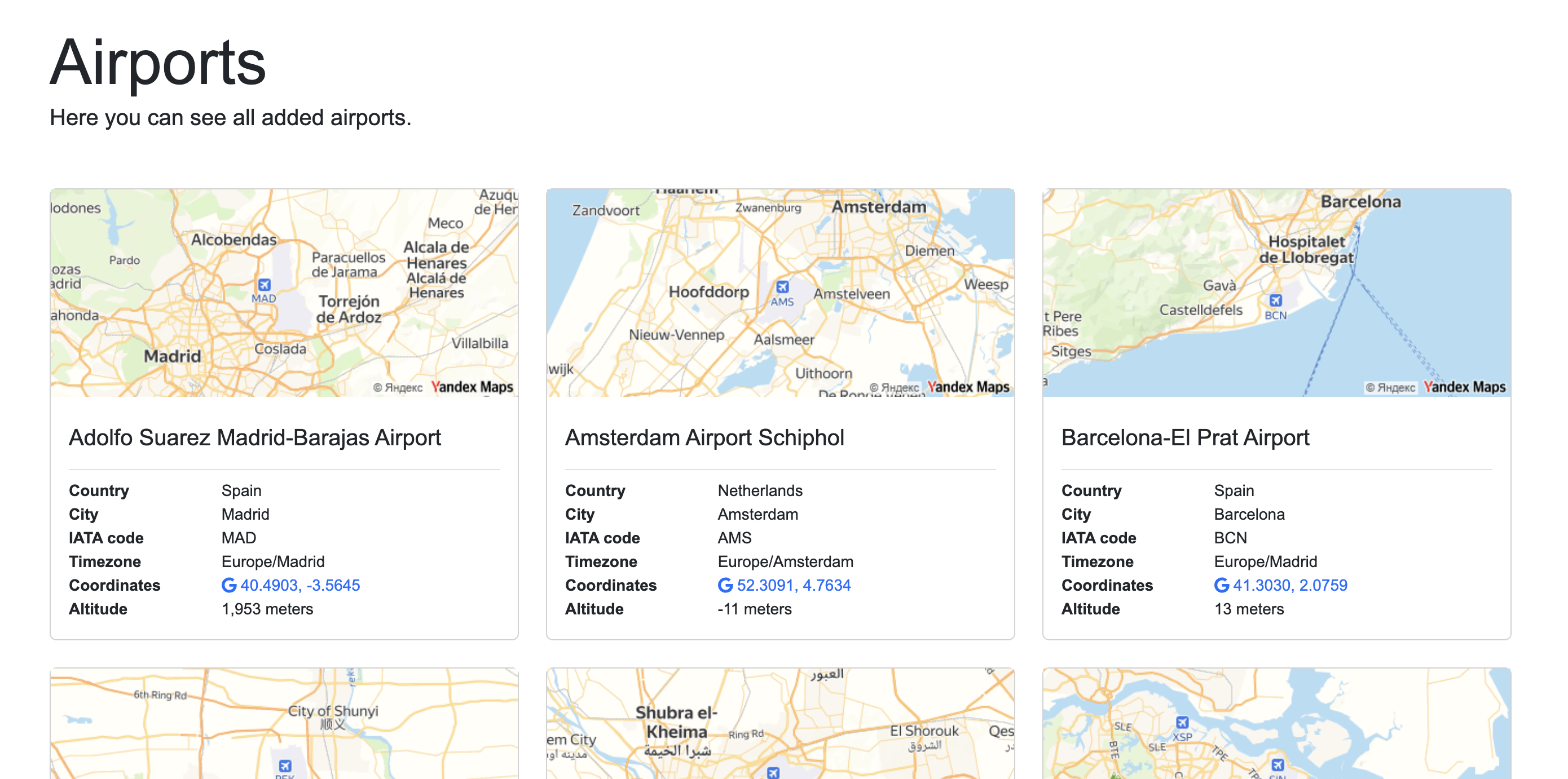 Interface de gestion du referentiel aeroports