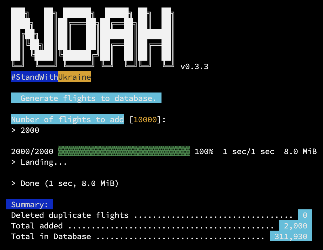 Sortie de la commande Noah CLI flights:add par defaut